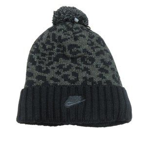 Nike Sportwear Black Leopard Womens Pom Beanie One Size NEW